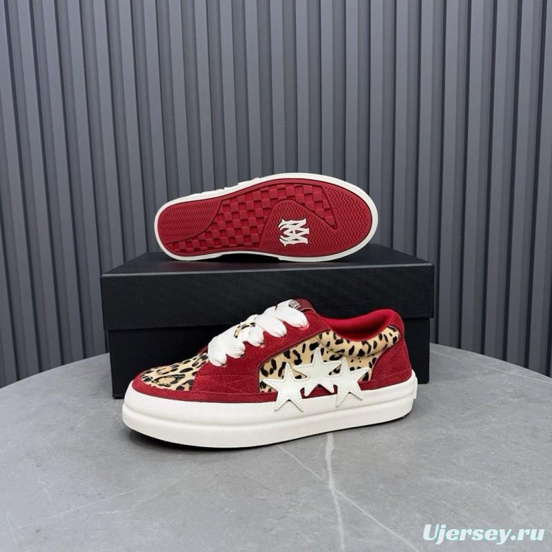 2024 Unisex Amiri Red Leopard Suede Leather Sneakers MJ00300