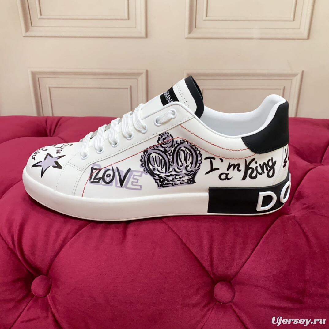 2025 Women Dolce & Gabbana White Black Leather Sneakers LY00340(F)