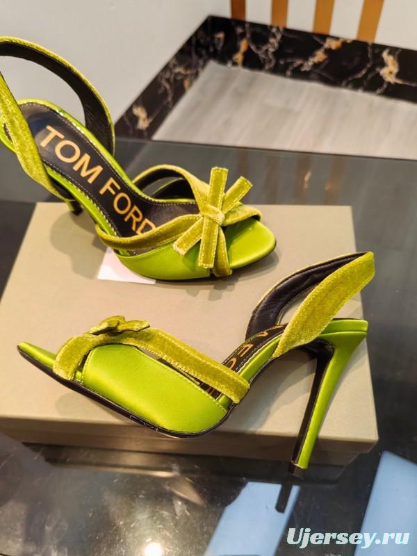 2025 Women TOM FORD Green Velvet Open Toe Slingback Heels KFY00300