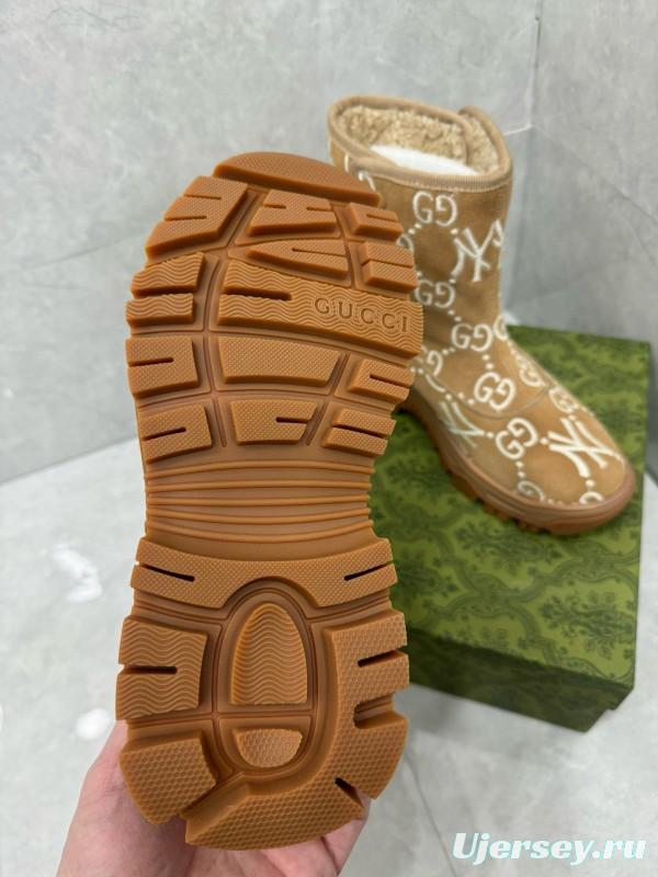 2024 Women Gucci Brown Suede Snow Boots Embroidered GG NY MJ00370