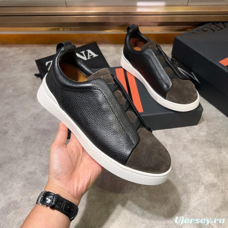 2024 Men Ermenegildo Zegna Black Brown Leather Suede Sneakers