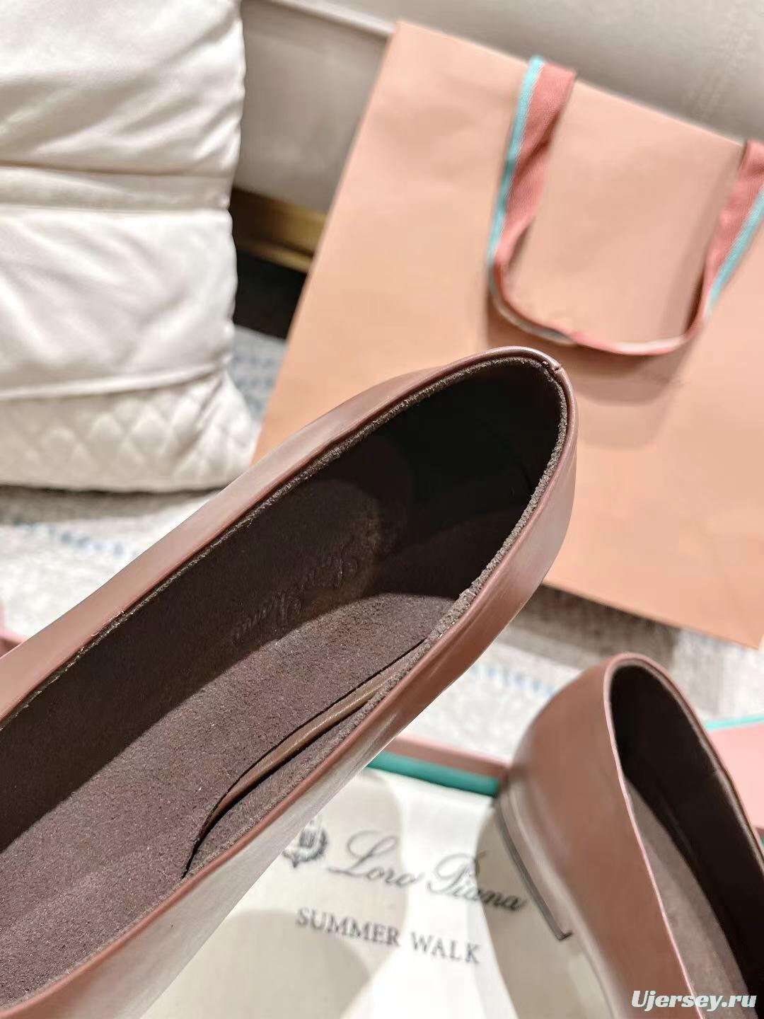 2025 Women Le Parmentier Brown Leather Ballet Flats LY00300