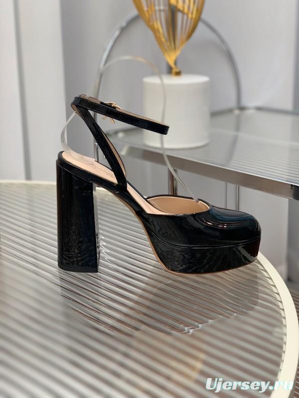 2025 Women Gianvito Rossi Black Patent Leather Platform Sandals KFY00340