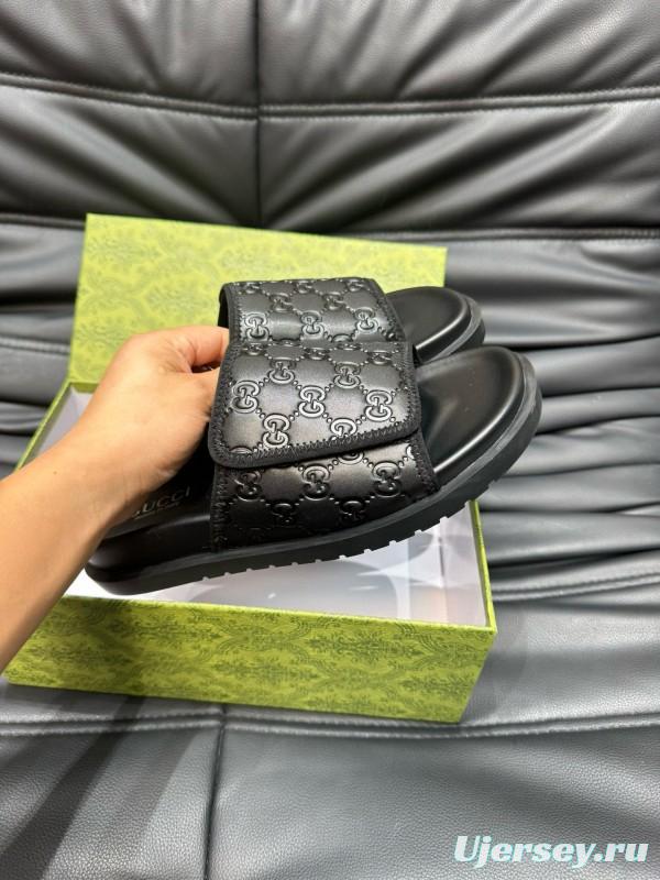 2024 Slippers Gucci Black Leather Slippers MJ00200