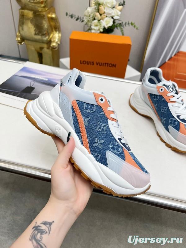 2025 Unisex Louis Vuitton Blue Orange White Leather Mesh Rubber Sneakers Monogram LY00340
