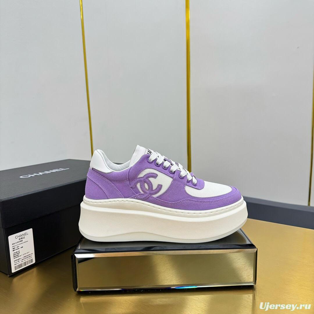 2025 Women Chanel Purple White Leather Canvas Sneakers
