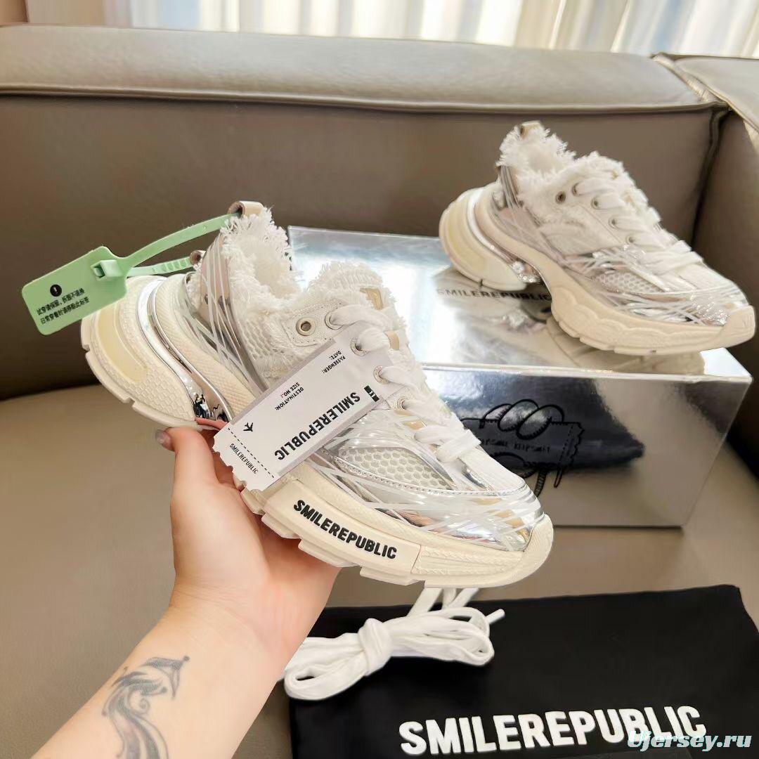 2025 Unisex Smilerepublic White Silver Mesh Leather Fur Sneakers