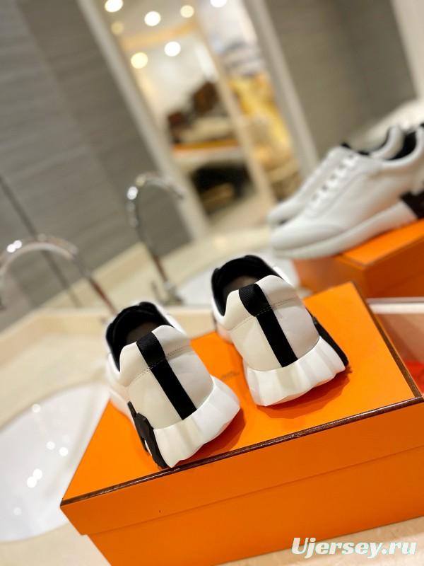 2024 Unisex Hermès white black leather sneakers