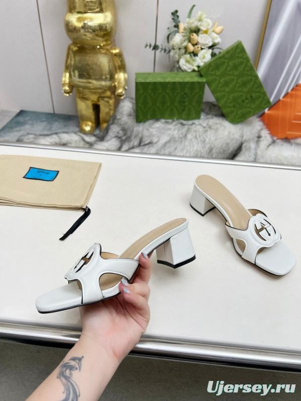 2025 Gucci White Leather Slippers MJ00190