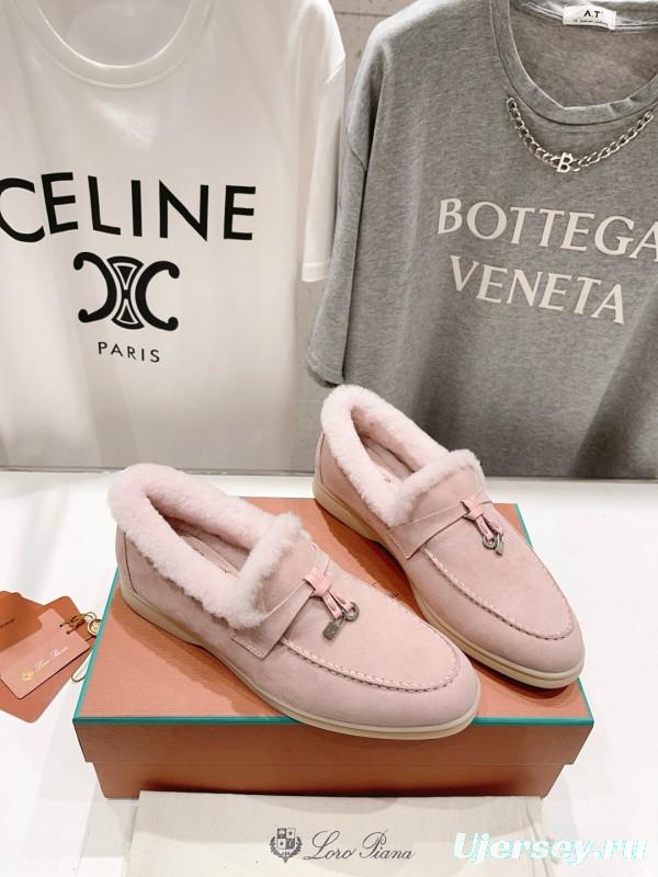 2024 Women LP Pink Suede Shearling Loafers MJ00300
