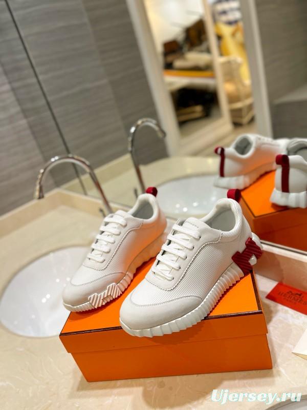 2024 Unisex Hermès White Red Silk Sheepskin Sneakers MJ00320