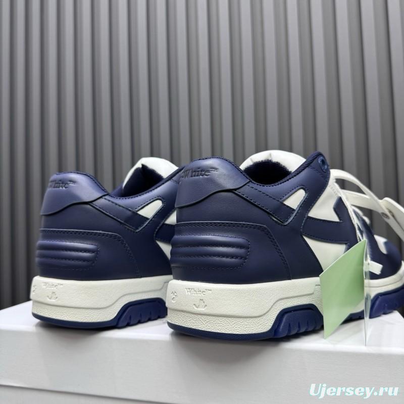 2025 Unisex Off-White Navy White Leather Sneakers MJ00320