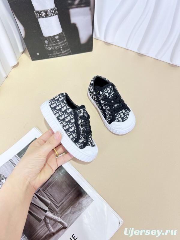 2024 Kids CHANEL Gray Beige Black Canvas Sneakers
