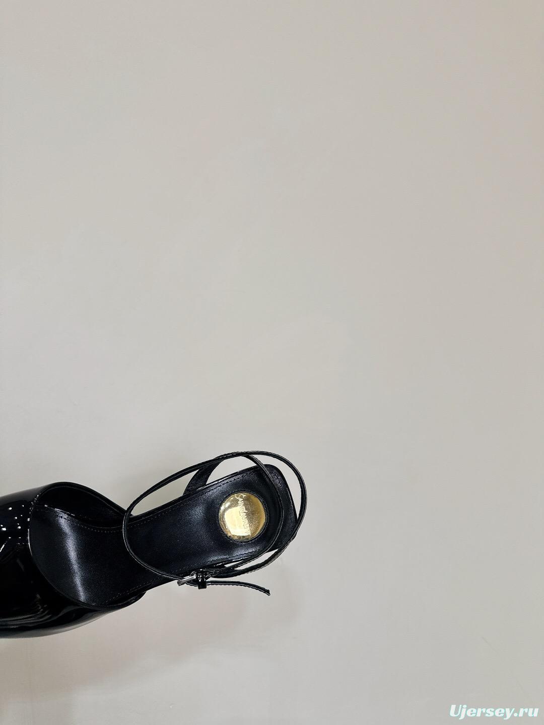 2025 Women Yves Saint Laurent Black Patent Leather Slingback High Heels KFY00290