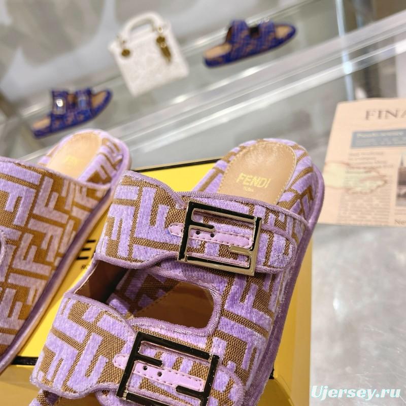 2025 Slippers Fendi Purple Canvas Slippers KFY00250