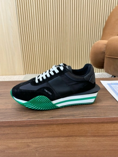 2025 Unisex TOM FORD Black White Green Leather Suede Sneakers LY00360(F)/LY00370(M)