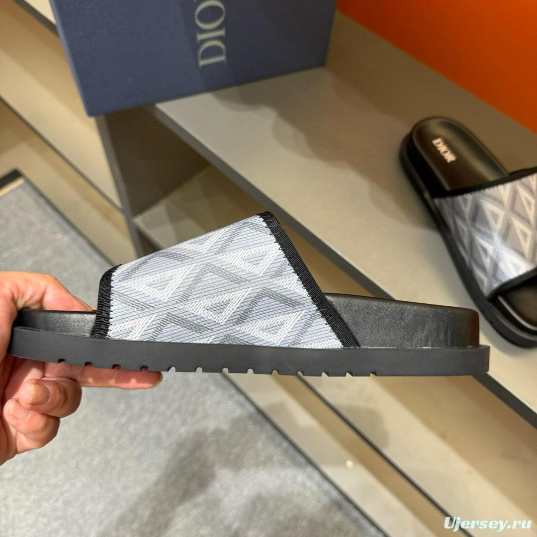 2024 Dior Grey White Fabric Slippers MJ00180