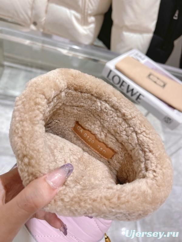 2024 Women Gucci Pink White Leather Shearling Snow Boots