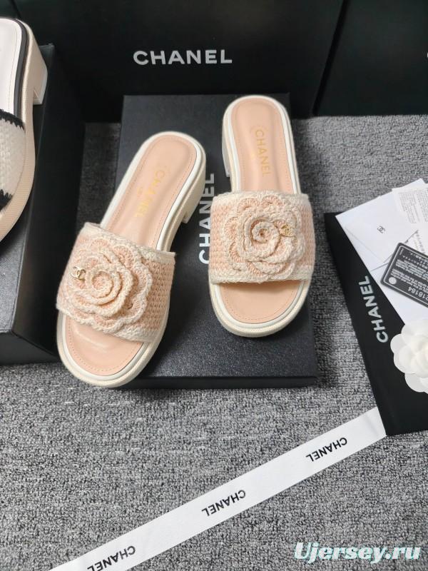 2025 Women Chanel Beige Fabric Slippers CC Logo LY00000