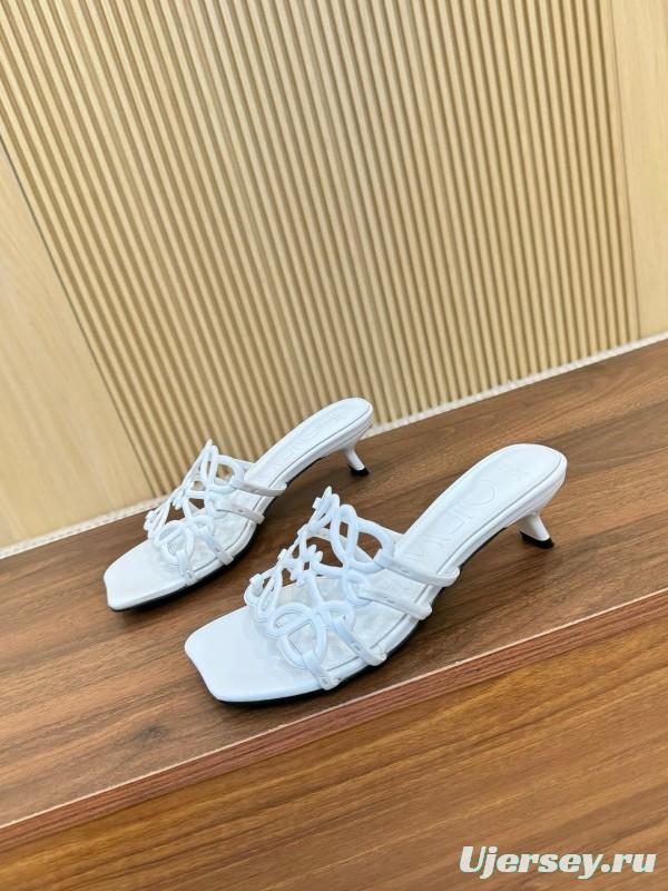 2025 Women Loewe White Leather Sandals