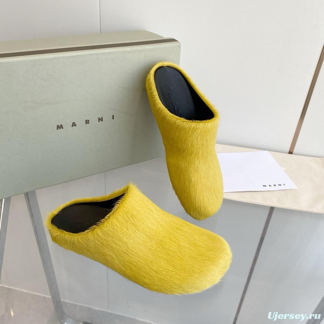 2024 Unisex Marni Yellow Horsehair Leather Mules MJ00320
