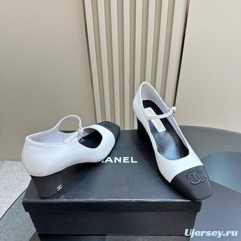 2025 Women Chanel White Black Leather Mary Jane Double Strap CC Logo KFY00290