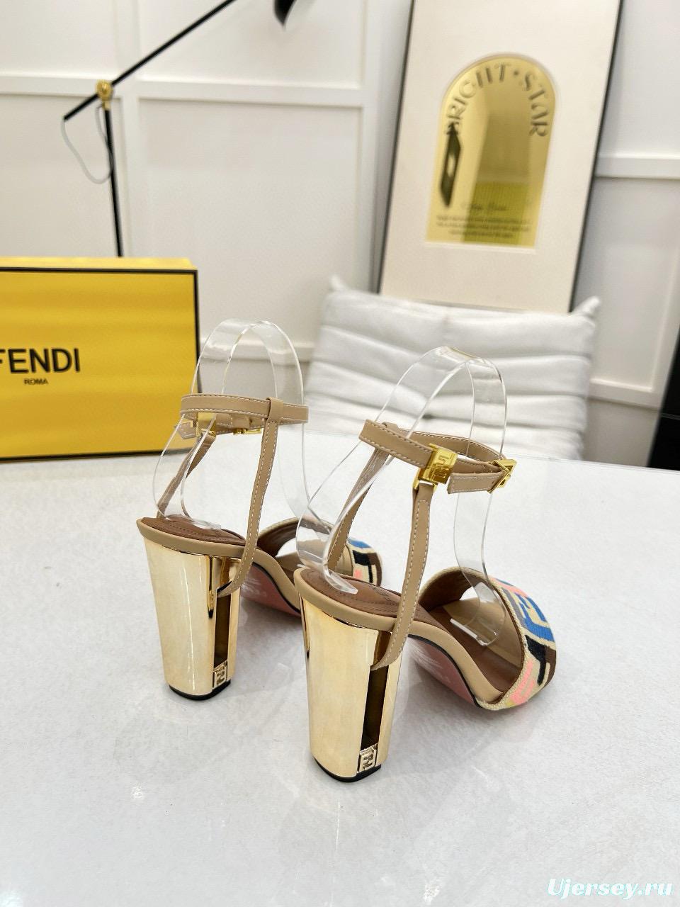 2025 Women Fendi Beige Canvas Leather High Heel Buckle MJ00280