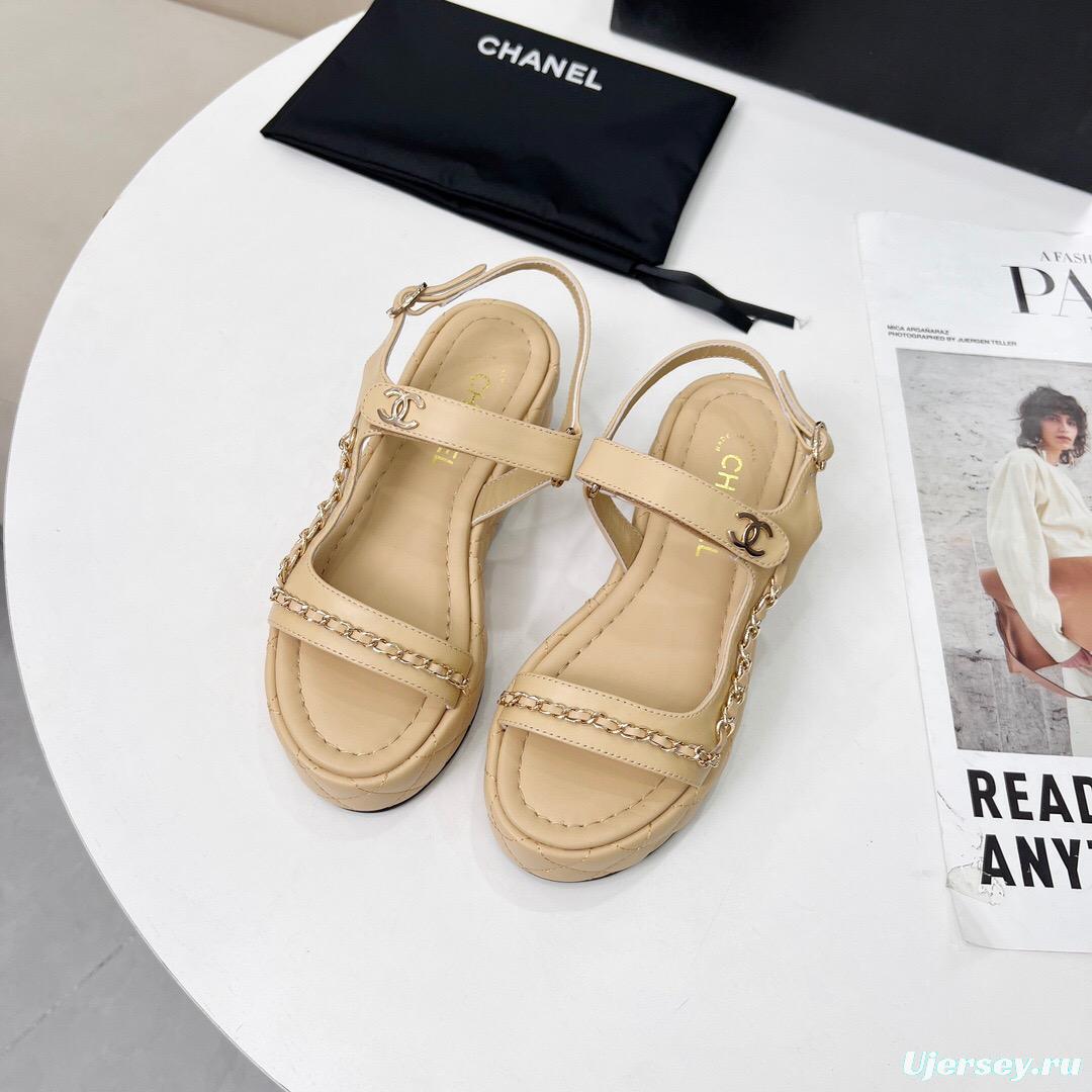 2025 Women Chanel Beige Leather Sandals LY00260