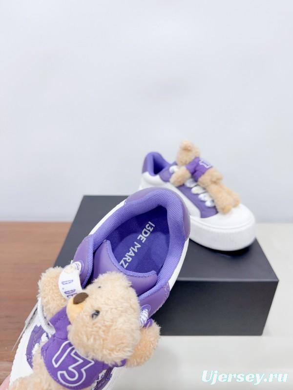 2025 Women 13DE MARZO Purple Leather Casual Shoes 3D Bear Toy KFY00330