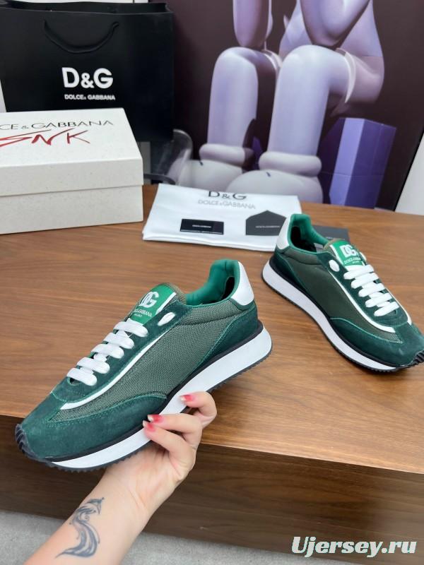 2025 Men Dolce & Gabbana Green White Mesh Suede Casual Sneakers LY00300