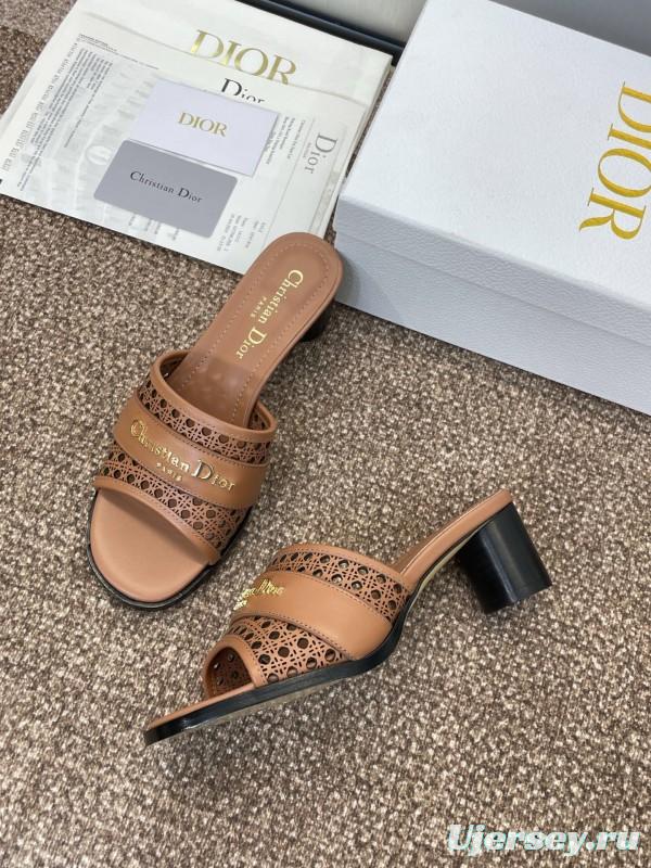 2025 Women Dior Brown Leather Sandals Christian Dior Paris KFY00310