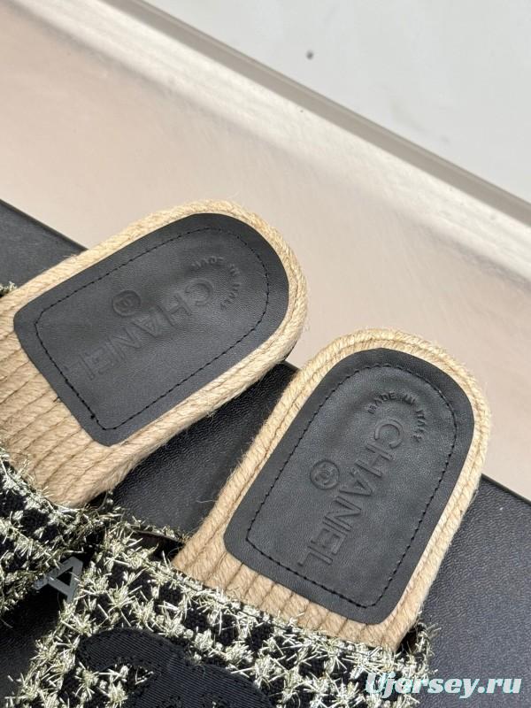 2025 CHANEL Black White Tweed Slippers