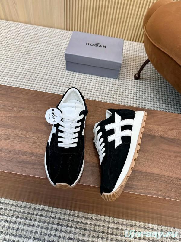 2025 Unisex HOGAN Black White Suede Leather Sneakers