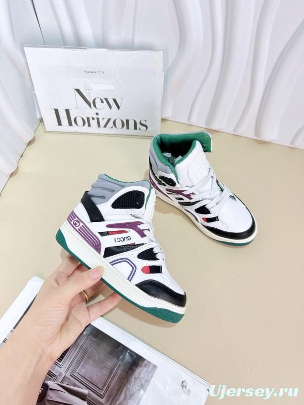 2024 Kids Gucci White Black Purple Green Leather Sneaker