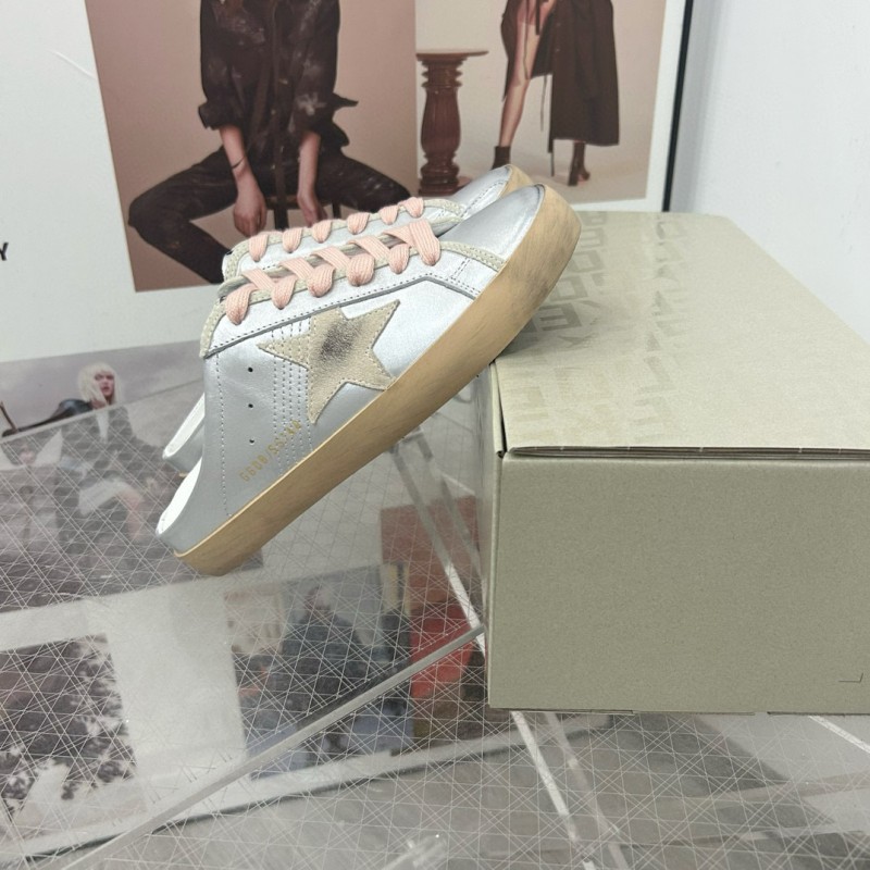 2025 GGDB White Silver Beige Leather Suede Star Sneakers Mule