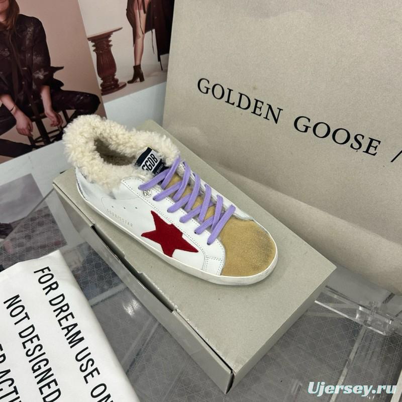 2025 Women GGDB White Red Shearling Leather Sneakers