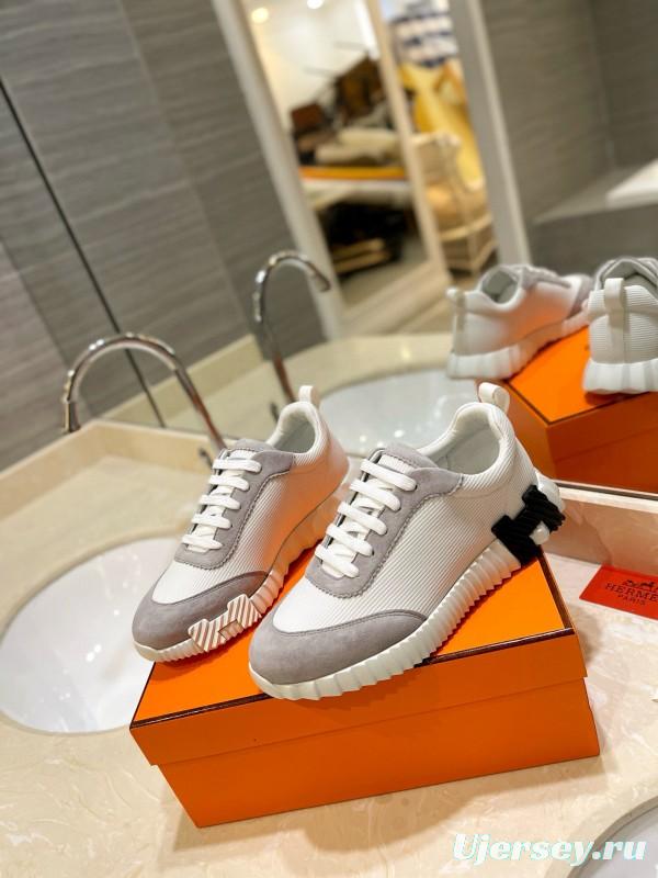 2024 Unisex Hermès White Gray Suede Mesh Sneakers MJ00320