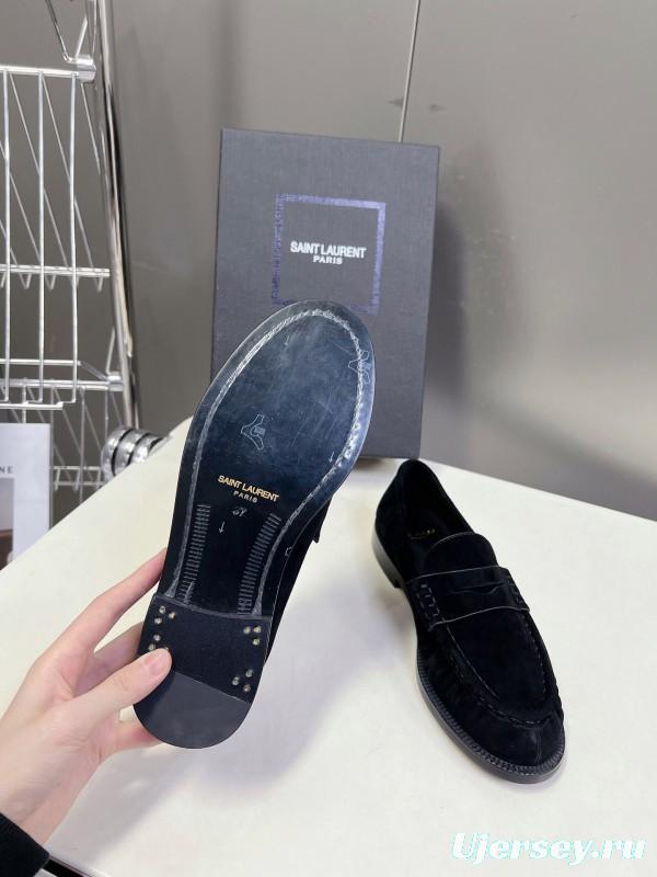 2025 Women Yves Saint Laurent Black Suede Loafers
