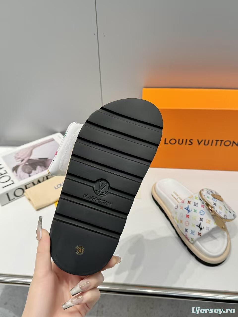 2025 Slippers Louis Vuitton White Multicolor Canvas Slippers