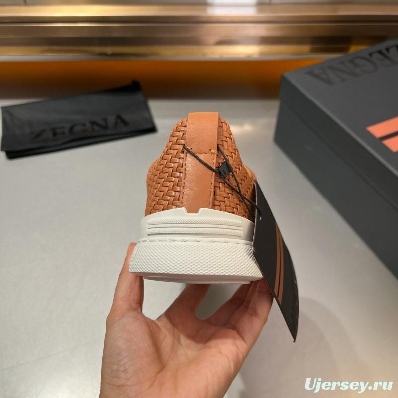 2024 Men Ermenegildo Zegna Brown Leather Woven Sneakers