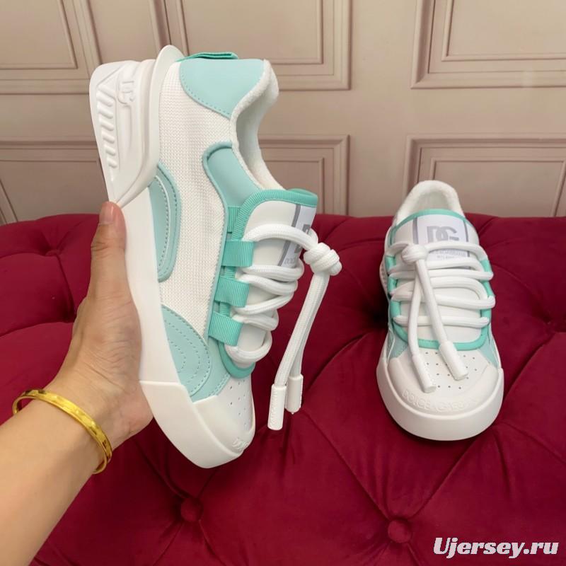 2025 Women Dolce & Gabbana White Mint Leather Mesh Sneakers