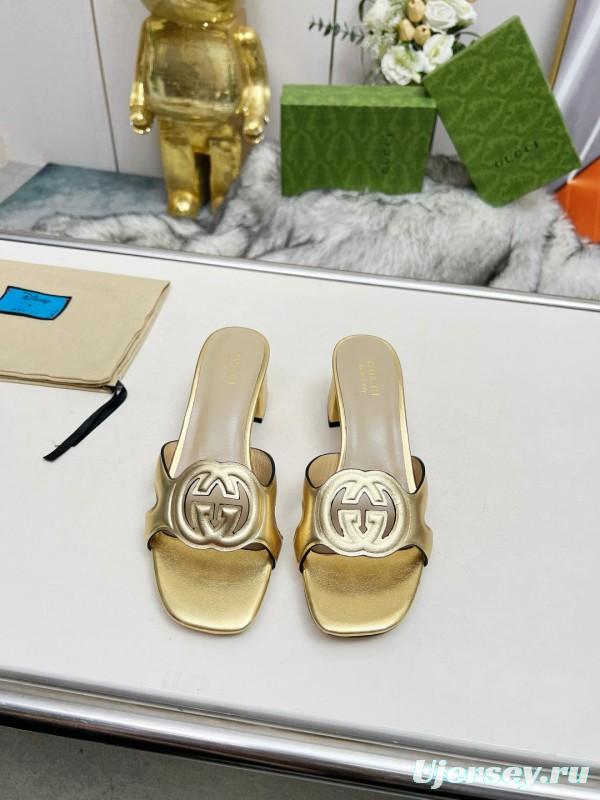 2025 Gucci Gold Leather Slippers