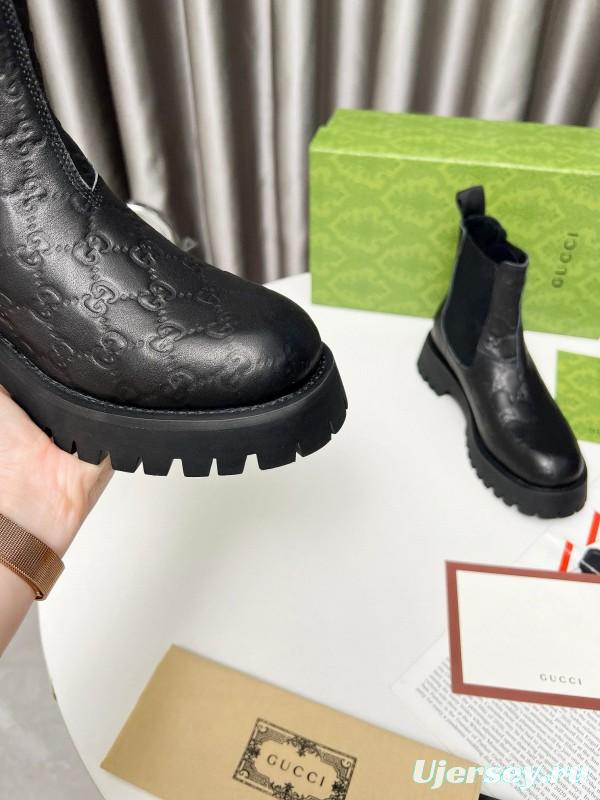 2024 Women Gucci Black Leather Ankle Boots MJ00340