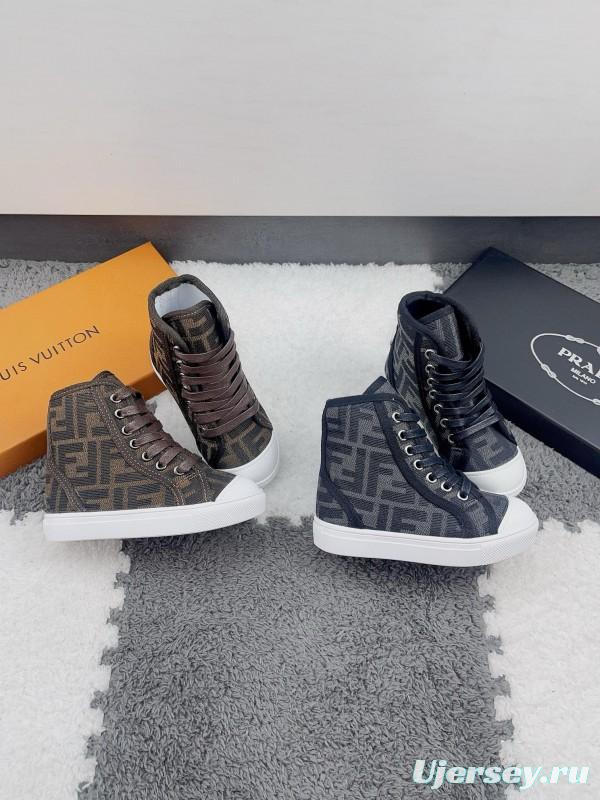 2024 Kids Fendi Brown Black Canvas High Top Sneakers