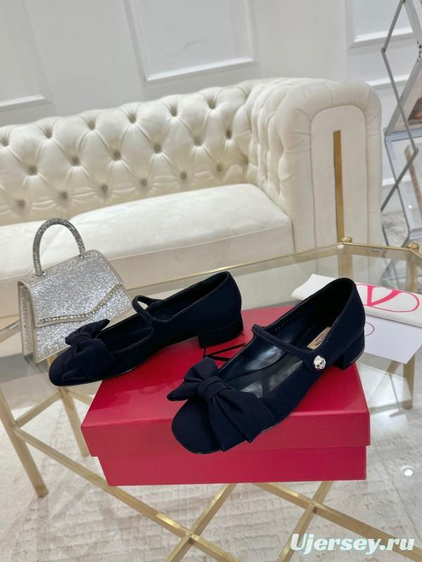 2025 Women Valentino Black Fabric Mary Jane Bow LY00300