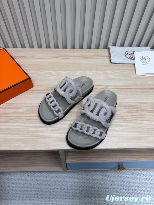 2025 Slippers Hermès Grey Suede Slippers