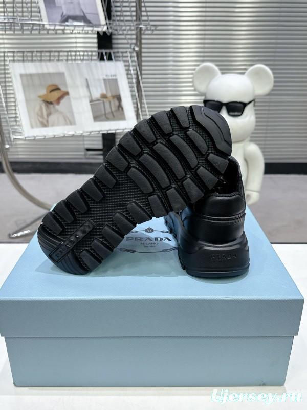 2025 Unisex Prada Black Leather Sneakers KFY00310