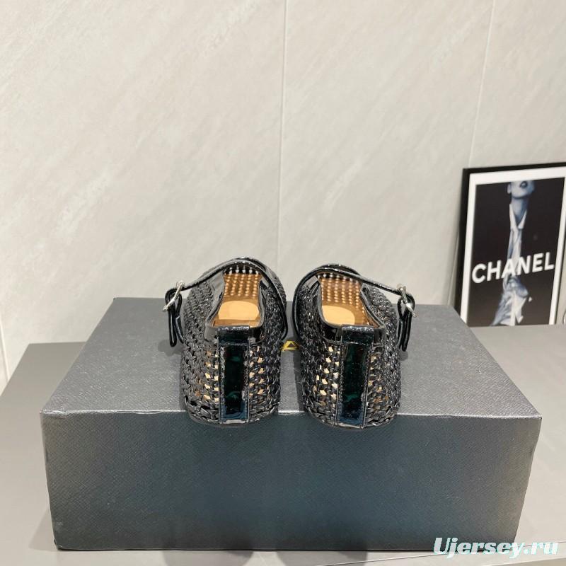 2025/Women Alaïa Black Woven Leather Mary Jane Flats LY00360(F)