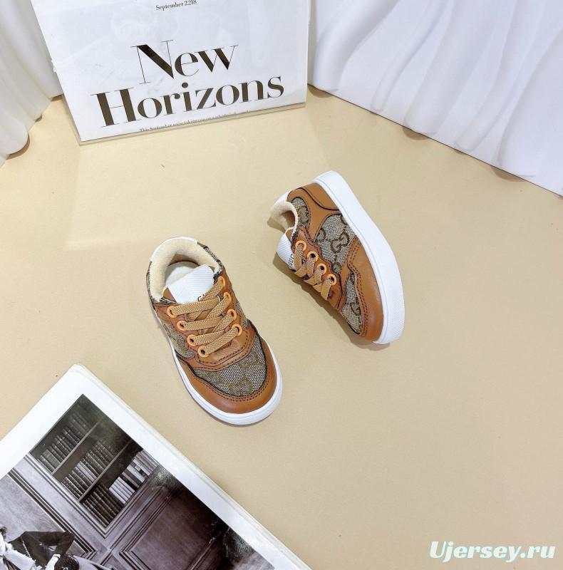 2024 Kids GG Brown Tan Leather Sneakers
