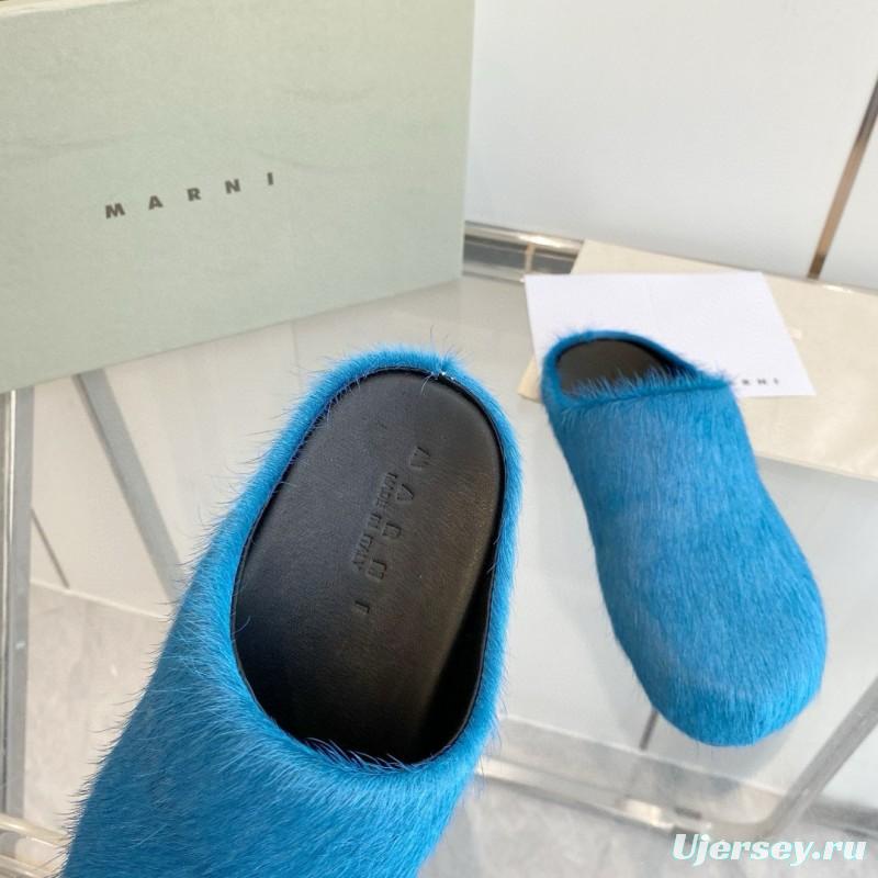 2024 Women Marni Blue Horsehair Slippers